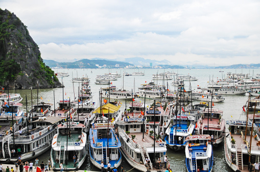 Vessels in the dock in Ha Long Bay in Vietnam