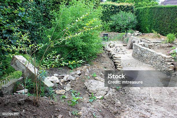 Image Of Sunken Garden Under Construction Raised Beds Being Built Stock Photo - Download Image Now