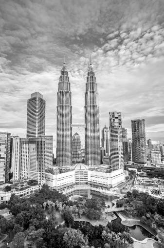 The towers of central Kuala Lumpur, with the Petronas Towers figured prominently.