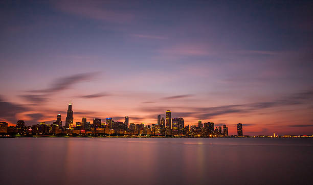 istock Chicago skyline at sunset - Adler Planetarium. 502705183