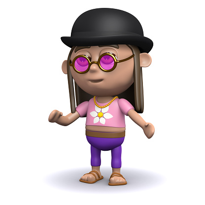3d render of a hippie wearing a bowler hat