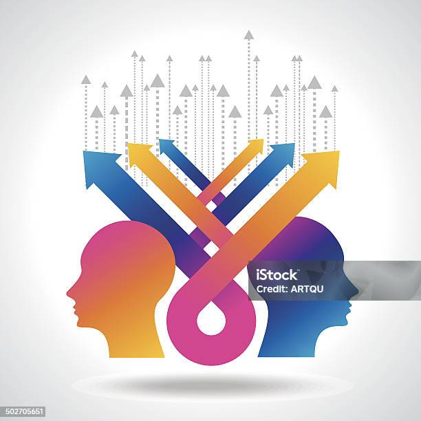 Gedanken Und Anwendungsspezifische Vektorillustration Von Kopf Mit Pfeilen Stock Vektor Art und mehr Bilder von Abhängigkeit