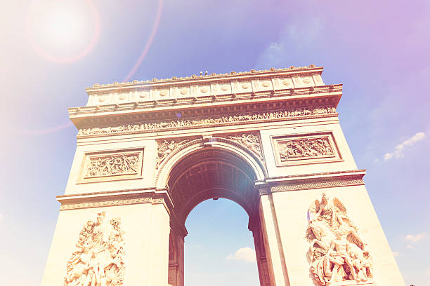 Avenue des Champs-Elysees with Arch of Triumph during sunset.