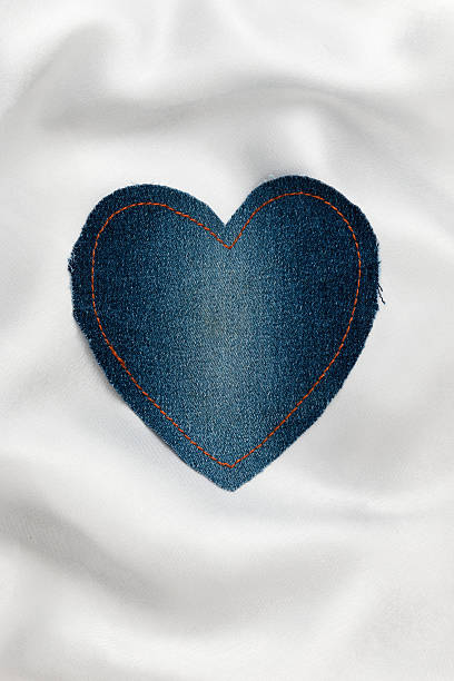 istock Heart made of denim fabric with yellow stitching 502706096