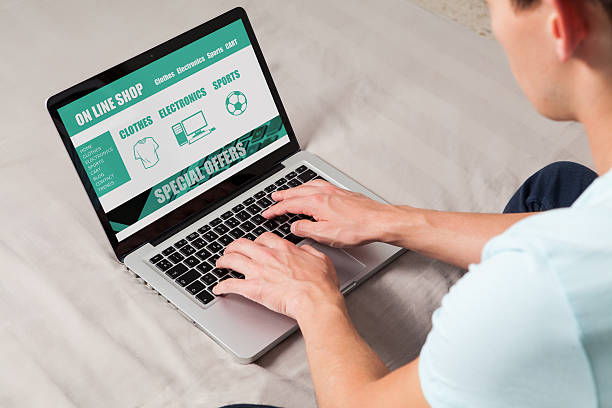 istock Man shopping by internet with laptop. 502706692