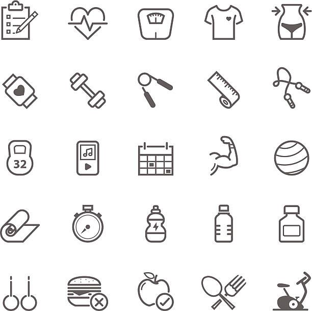 Set of Outline stroke Fitness icons vector art illustration