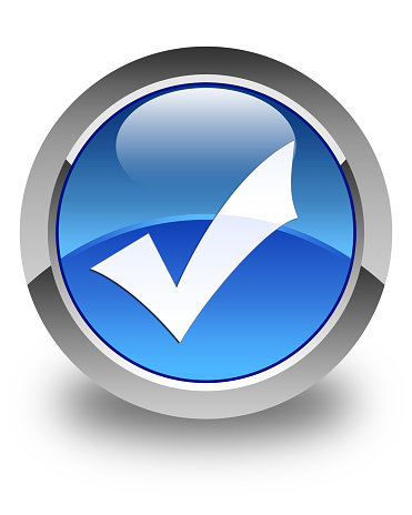 Validation icon glossy blue round button