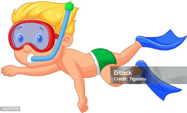 Cartoon Boy Diving Stock Illustration - Download Image Now - Child, Snorkeling, Snorkel