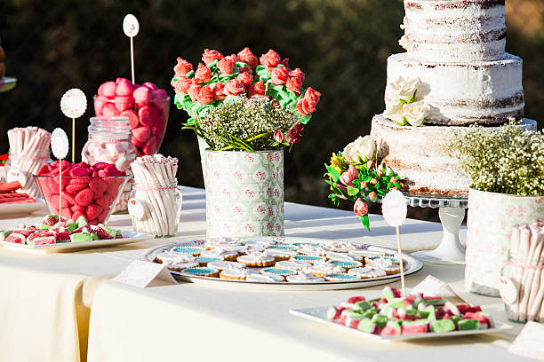 Sweets on a wedding table during cocktail.