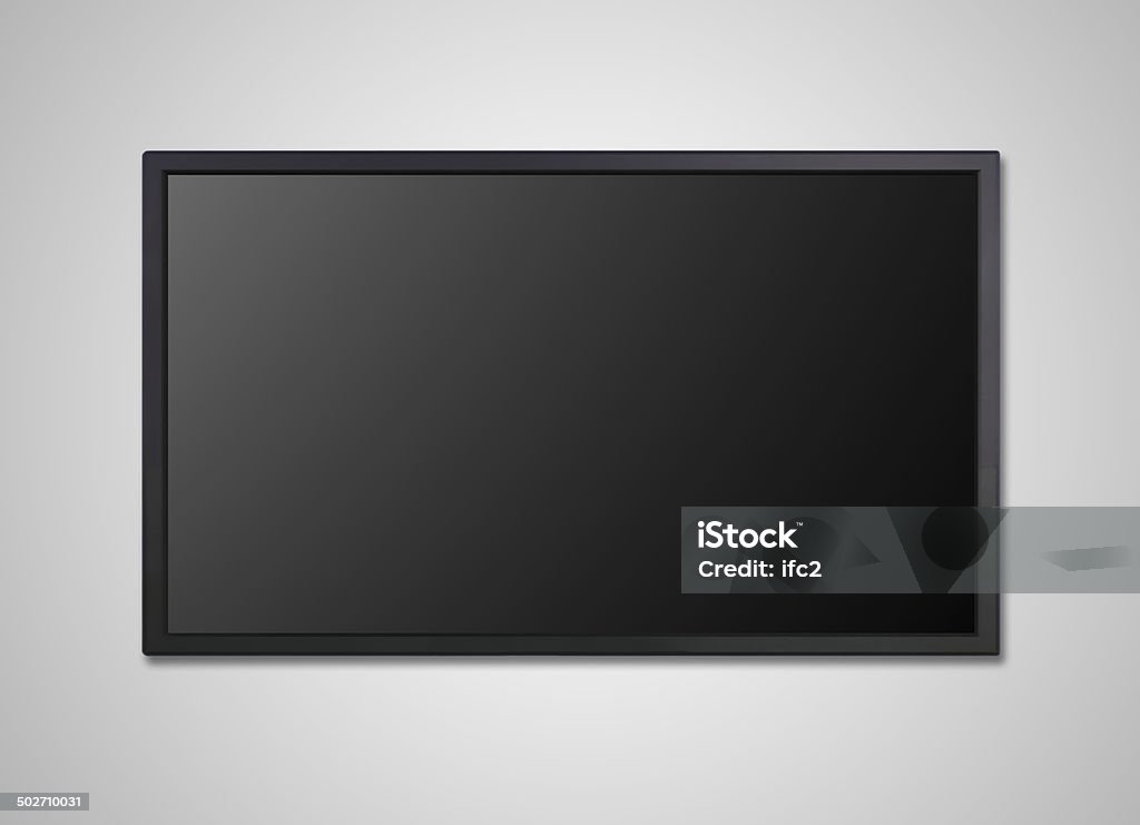 TV display on wall black screen blank on the monitor display, it is representing the entertainment concept Communication Stock Photo