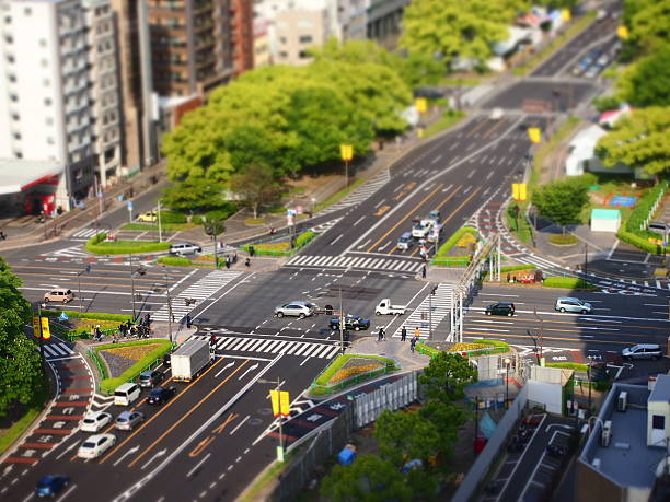 Downtown of Hiroshima, Japan with Diorama Effect Applied