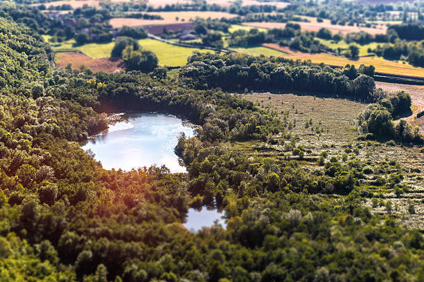 soporte de agua de estanque en francés marsh vista aérea del paisaje - forest pond landscaped water fotografías e imágenes de stock