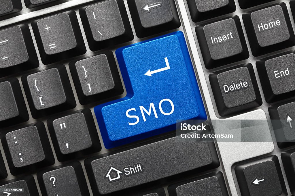 Conceptual keyboard - SMO (blue key) Close-up view on conceptual keyboard - SMO (blue key) 2015 Stock Photo