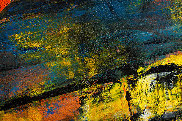 abstraite peint toile.   les peintures à l'huile sur une palette de couleurs.   fond coloré. - blob palette creativity damaged photos et images de collection