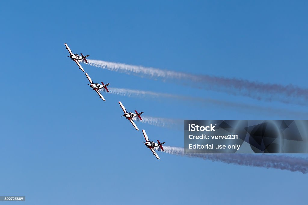 Pioneer Team Kavala, Greece - June 21, 2014: Flying display and aerobatic show of Pioneer Team in Kavala Airshow 2014, in Kavala, Greece.  The Municipality of Kavala, as head of the Organizing Committee, is planning its fourth consecutive international air and naval organization «4th Kavala AirSea Show 2014», on 20, 21 and 22 June in the coastal zone of the port of our city and the surrounding area. 2014 Stock Photo