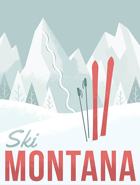 Ski Montana A retro-style illustration inspired by vintage ski posters. big sky ski resort stock illustrations