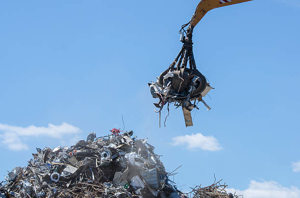 istock Scrap metal workshop with lifting crane 502727551