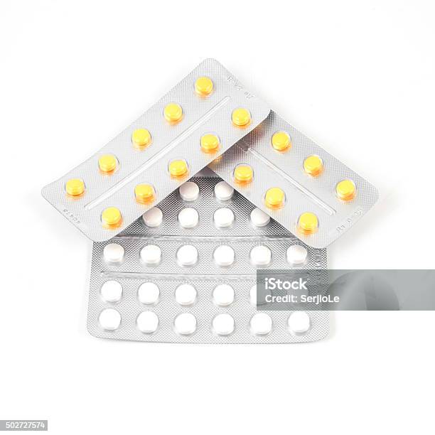 Packs Of Pills Isolated On White Background Stock Photo - Download Image Now - Nutritional Supplement, White Background, 2015