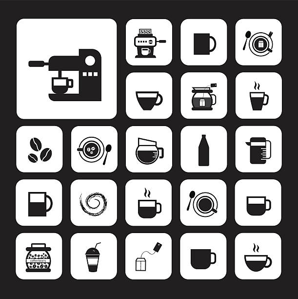アイコンセットとコーヒーカップ - coffee coffee bean espresso cup点のイラスト素材／クリップアート素材／マンガ素材／アイコン素材