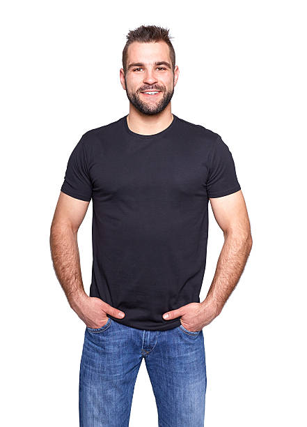 istock Young handsome man in a black t-shirt 502727803