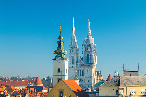 Towers of Zagreb cathedral from Upper town 