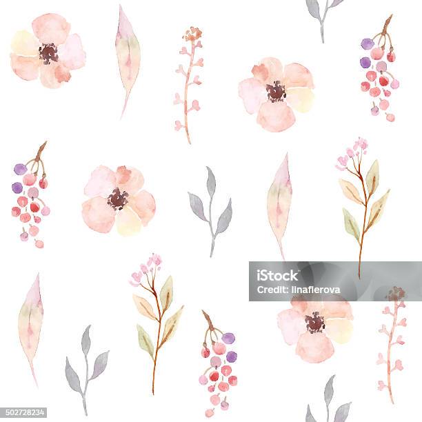 Watercolor Seamless Pattern With Flowers Floral Background Design Stock Illustration - Download Image Now