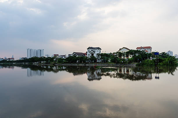 istock Reflection of town in the lake 502730260