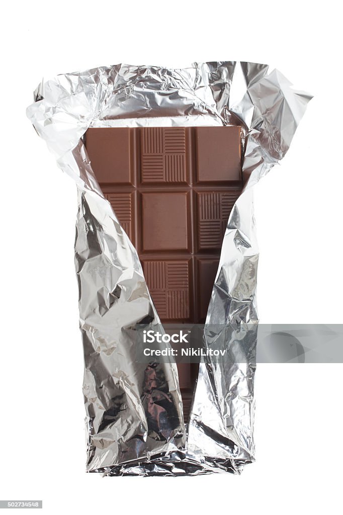 Chokolate bar on white background Chocolate bar isolated on white background top view Foil - Material Stock Photo