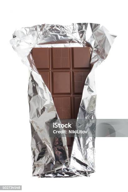 Chokolate Bar On White Background Stock Photo - Download Image Now - Foil - Material, Chocolate, Aluminum