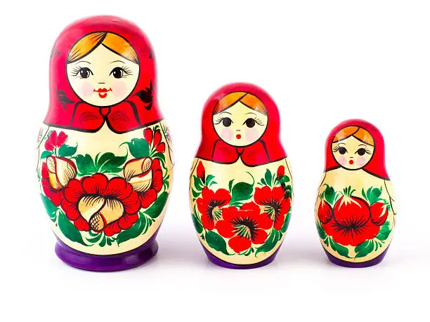 Russian nesting dolls. Babushkas or matryoshkas. Set of 3 pieces.