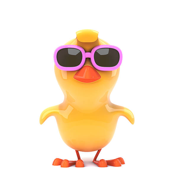 3d render of a plastic chick wearing pink sunglasses