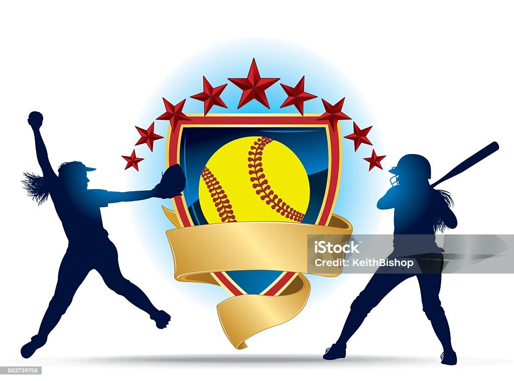 Girls Softball Shield Banner Graphic background Illustration of a Girls Softball Pitcher and batter, All-Star. Check out my "Baseball Summer Sport" light box for more. Softball - Sport stock vector