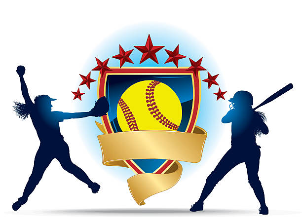 Girls Softball Shield Banner Graphic background Illustration of a Girls Softball Pitcher and batter, All-Star. Check out my "Baseball Summer Sport" light box for more. softball pitcher stock illustrations