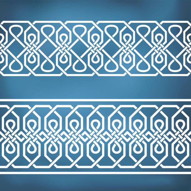 Seamless geometric tiling borders Seamless geometric tiling borders. Inspired by old ottoman and arabian ornaments interlace format stock illustrations