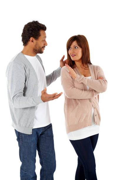 istock Mature couple having an argument on white 502740781