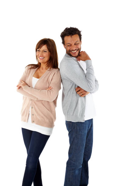istock Cheerful mature interracial couple together on white 502740793