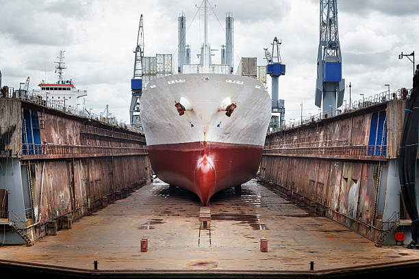 wharf, navio e guindaste de pórtico porto de roterdão - bow building imagens e fotografias de stock