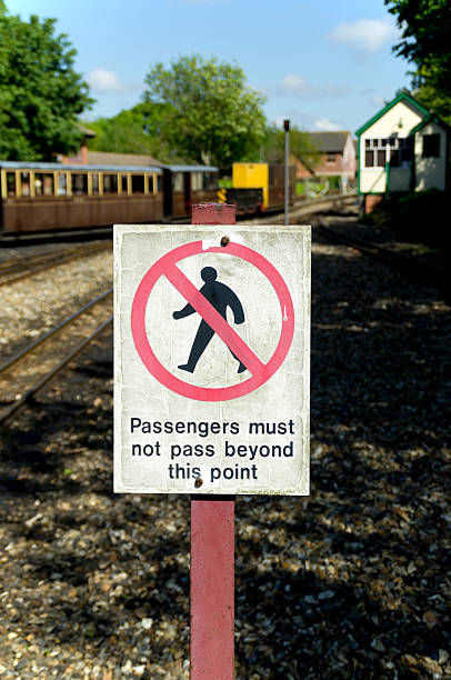 istock Passengers must not pass beyond this point - railway sign 502744137