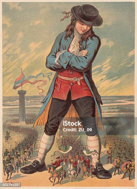 Ilustración de El País De Gulliver En La Isla De Lilliput y más Vectores Libres de Derechos de Homenaje a los Viajes de Gulliver - Homenaje a los Viajes de Gulliver, Gigante - Ser mítico, Grande