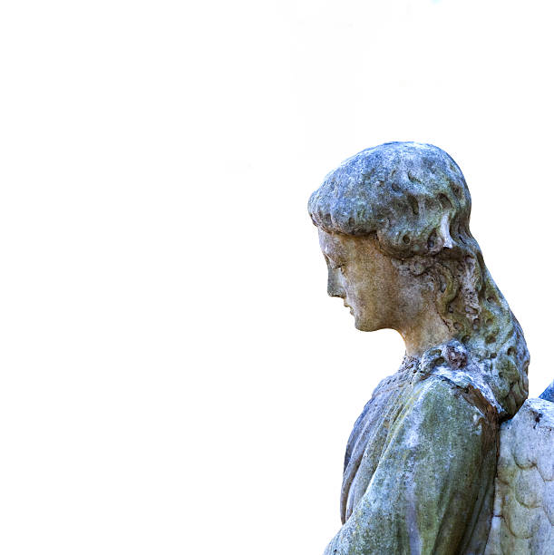 istock Statue of angel isolated on white square background, copy space 502744509