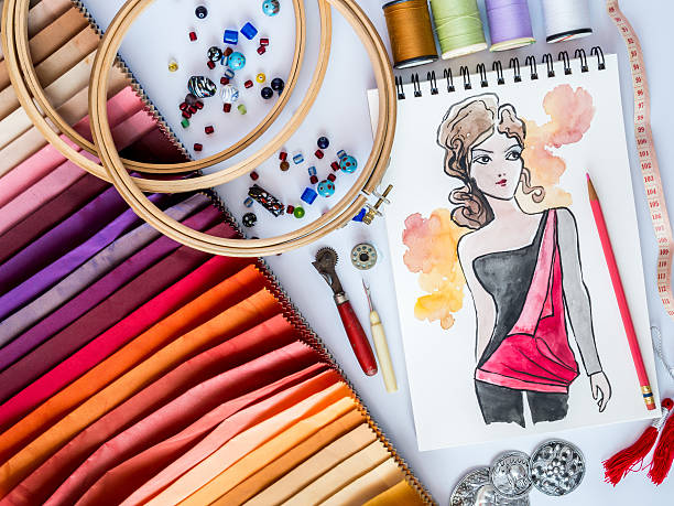 istock Fashion designer material sample and hand-drawn illustration 502745299