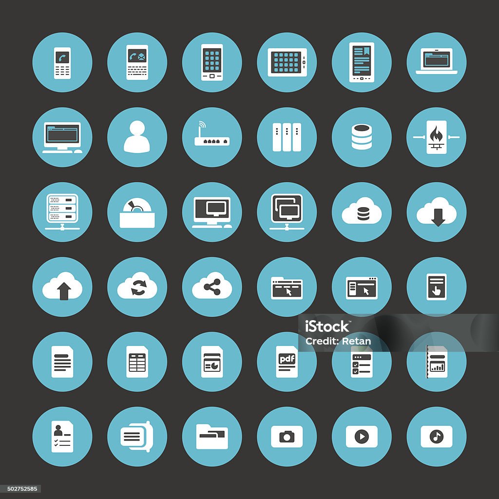 Icono set: computer devices, cloud servicios, software y los tipos de datos - arte vectorial de Aplicación para móviles libre de derechos