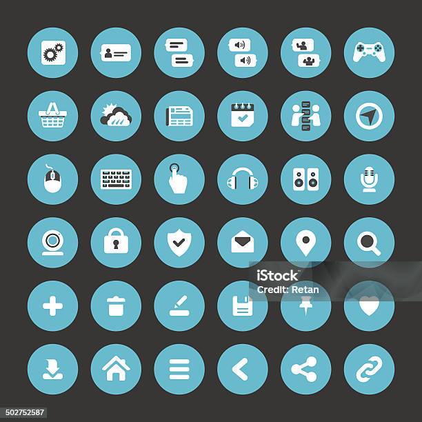 Ilustración de Icono Set De Comunicación Online Y Actividades Dispositivos De Es Web Ui y más Vectores Libres de Derechos de Compartir