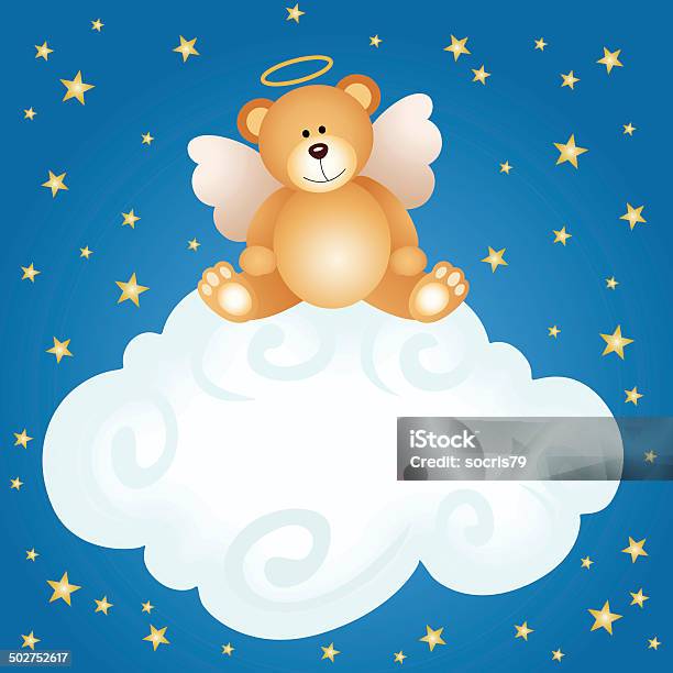 Ilustración de Osito De Peluche Ángel Bebé En La Nube Fondo y más Vectores Libres de Derechos de Alegría - Alegría, Animal, Cielo