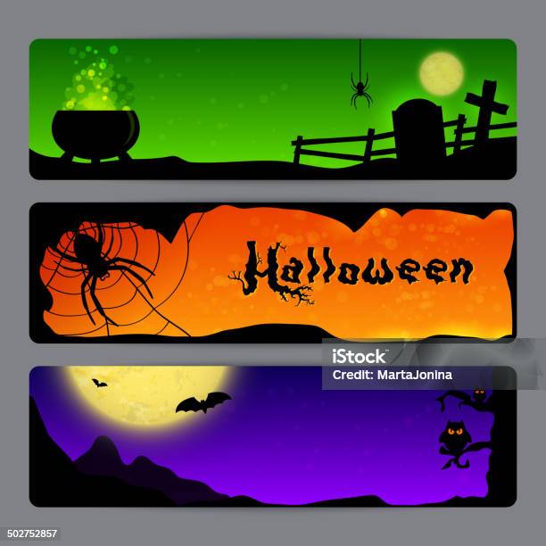 Ilustración de Halloween Banners y más Vectores Libres de Derechos de Araña - Araña, Arte, Arte y artesanía