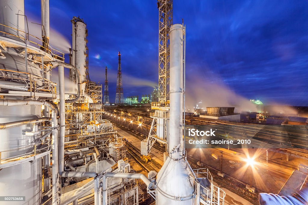 Chemical plant for production of ammonia and nitrogen fertilization Chemical plant for production of ammonia and nitrogen fertilization on night time. Ammonia Stock Photo