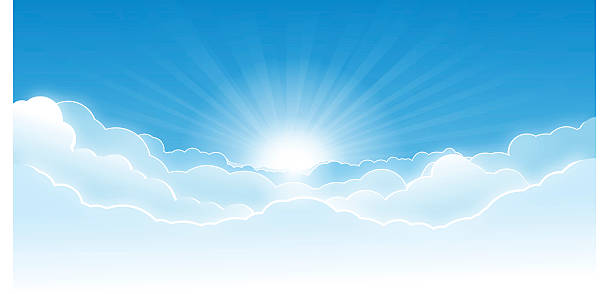 ilustraciones, imágenes clip art, dibujos animados e iconos de stock de cielo con nubes - god light shiny photographic effects