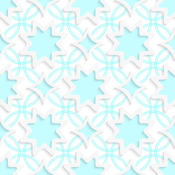 istock White snowflakes and white rhombuses on flat blue ornament seaml 502754529