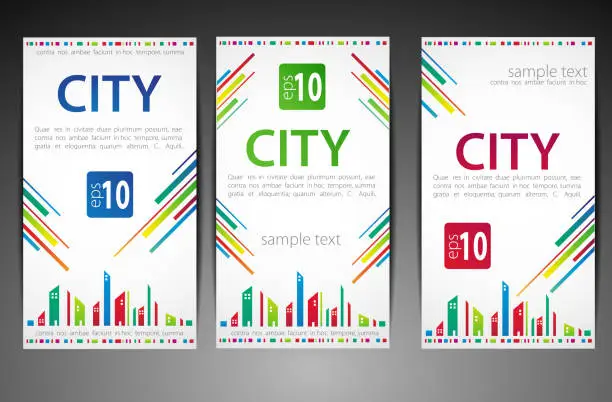 Vector illustration of Set of cards. City theme