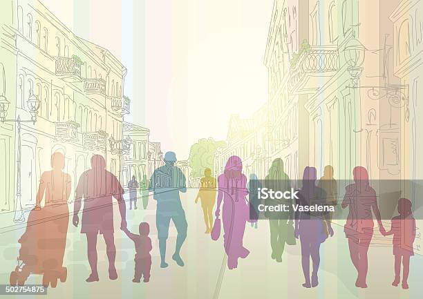 City Street And People Silhouettes Stock Illustration - Download Image Now - In Silhouette, Family, Walking